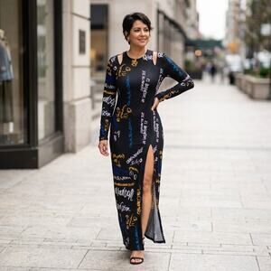H&M Studio Black Graffiti Graphic Print Maxi Dress Women See Measurements